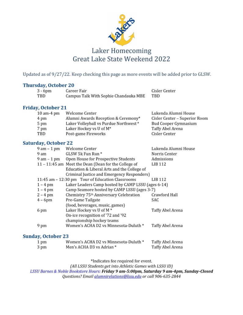 GLSW 2022 Weekend Schedule
